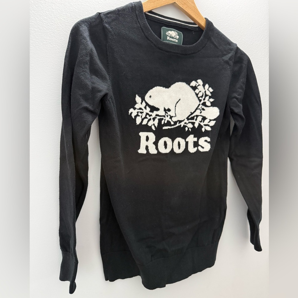 Roots Black Sweater with White Beaver Logo
